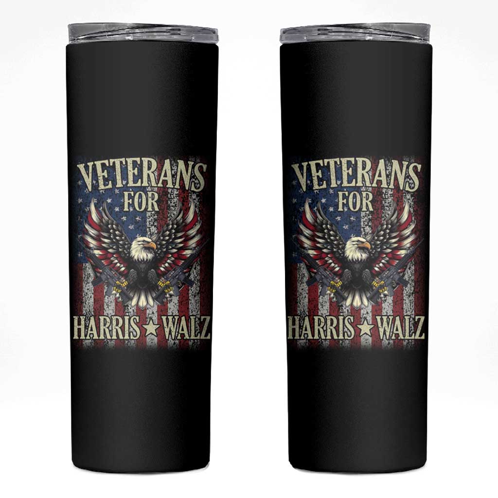 Veterans For Harris Walz 2024 Election Skinny Tumbler American Flag Eagle Grandpa Dad Gifts - Wonder Print Shop