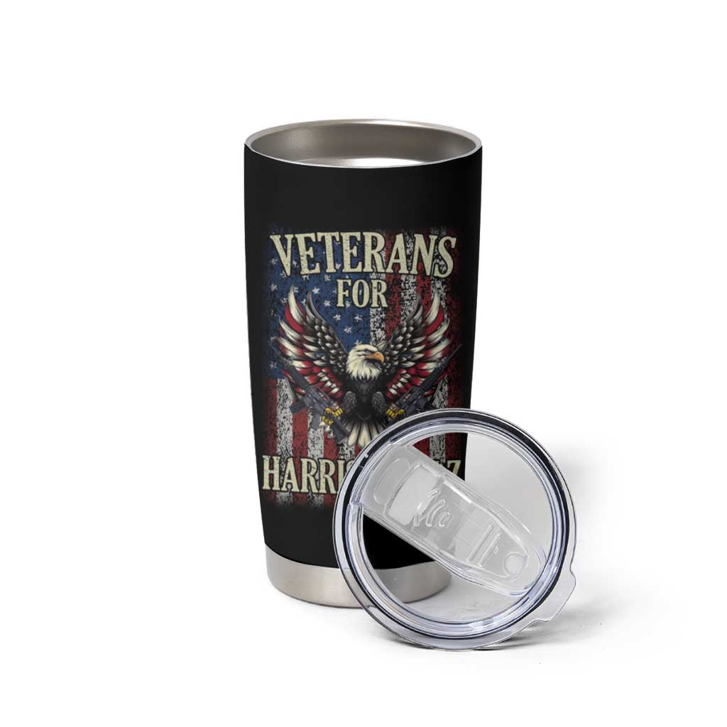 Veterans For Harris Walz 2024 Election Tumbler Cup American Flag Eagle Grandpa Dad Gifts - Wonder Print Shop