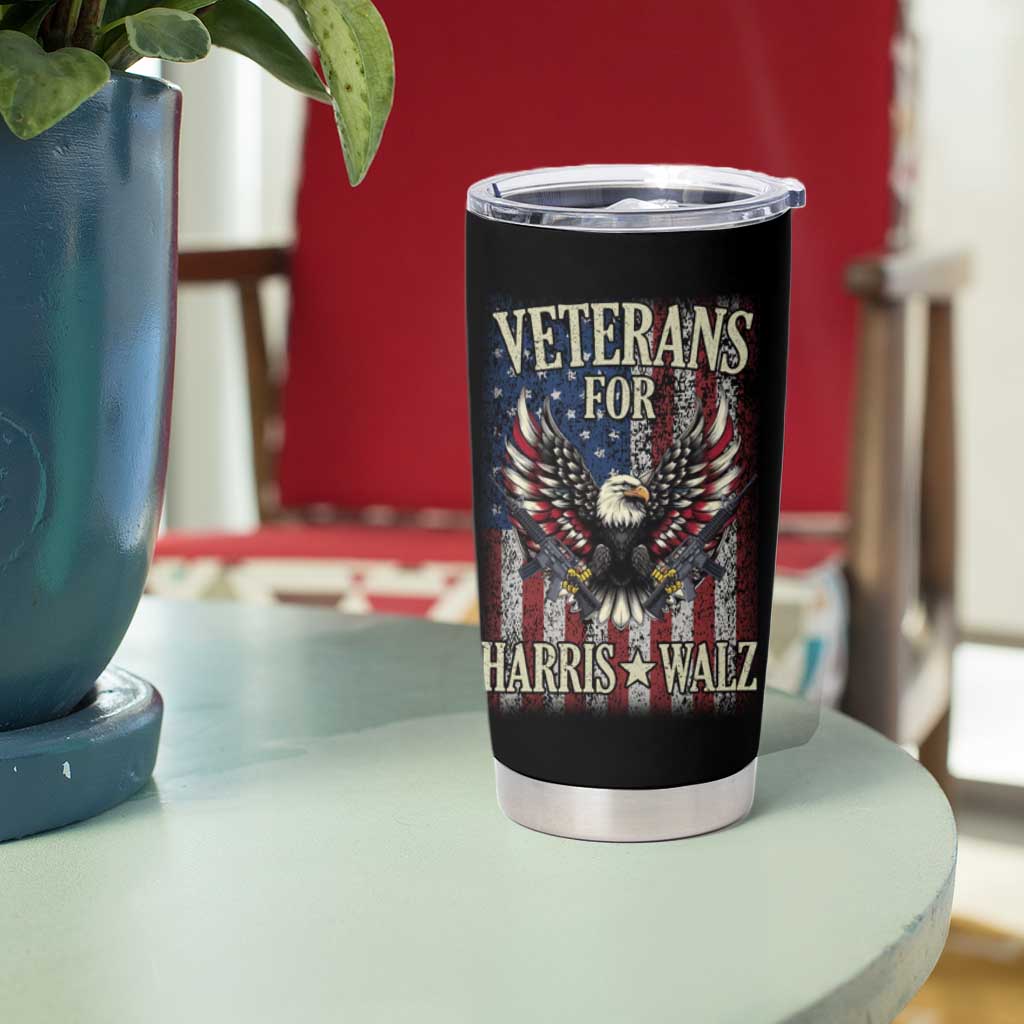 Veterans For Harris Walz 2024 Election Tumbler Cup American Flag Eagle Grandpa Dad Gifts - Wonder Print Shop