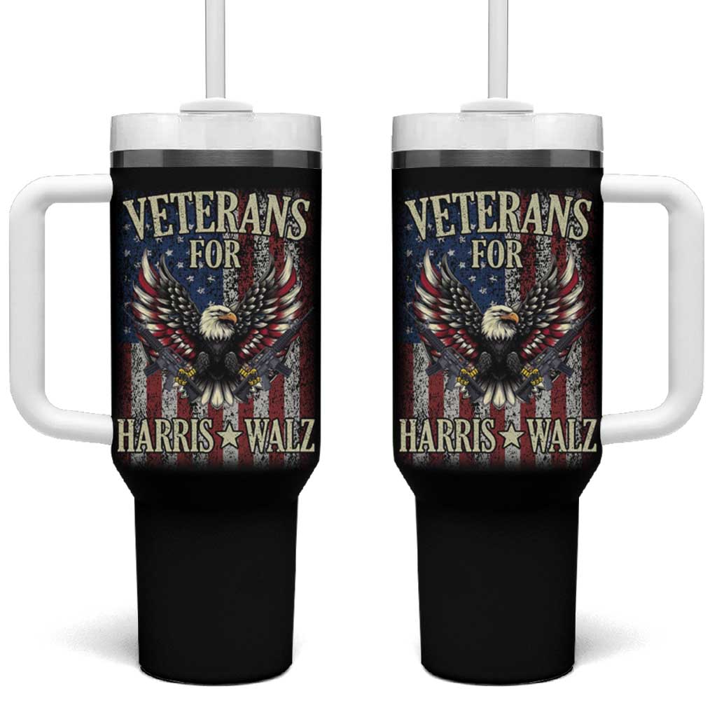 Veterans For Harris Walz 2024 Election Tumbler With Handle American Flag Eagle Grandpa Dad Gifts - Wonder Print Shop