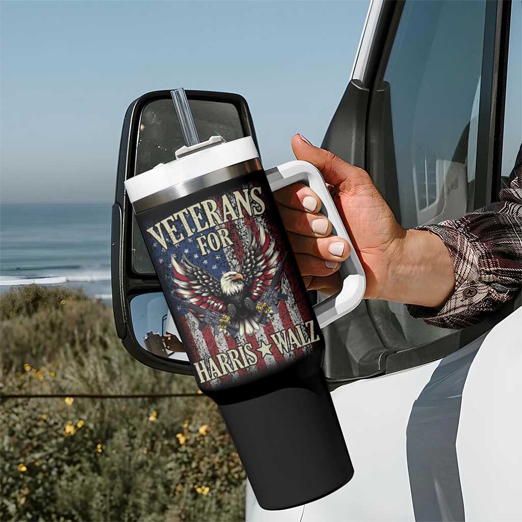 Veterans For Harris Walz 2024 Election Tumbler With Handle American Flag Eagle Grandpa Dad Gifts - Wonder Print Shop