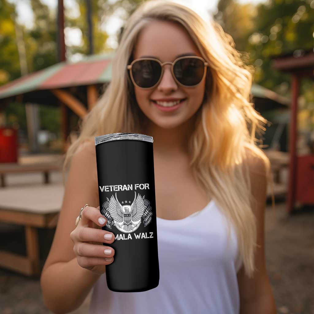 Veterans For Harris Walz 2024 Election Skinny Tumbler American Flag Eagle Uncle Grandpa Dad Gifts - Wonder Print Shop