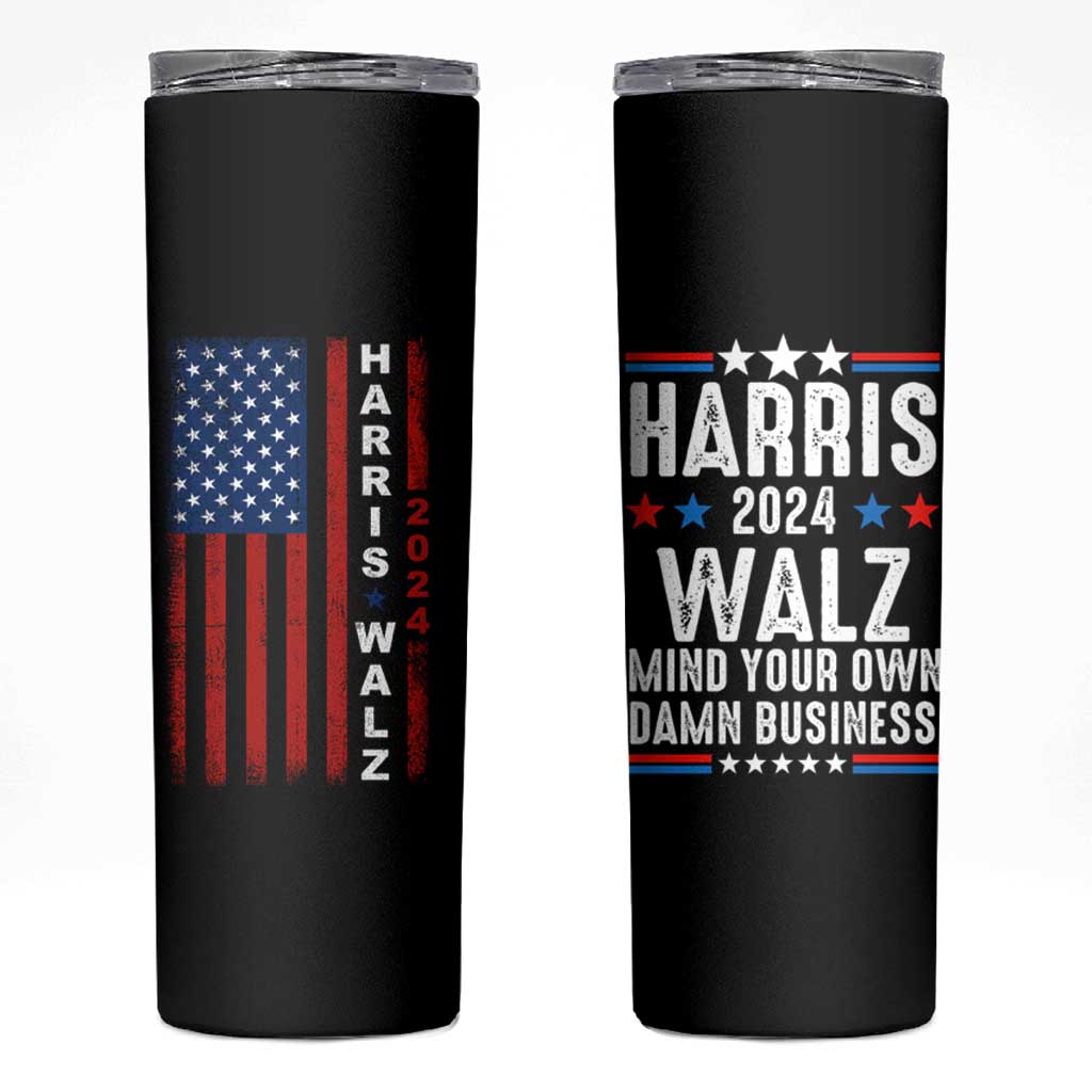 Harris Walz 2024 Election Skinny Tumbler Mind Your Own Damn Business American Flag - Wonder Print Shop