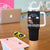 Harris Walz 2024 Election Tumbler With Handle Tim Walzt Mind Your Own Damn Business Cat Ladies Vote for Blue American Flag - Wonder Print Shop