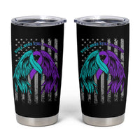 Suicide Prevention Awareness Tumbler Cup Teal Purple Ribbon Still Here Still Fighting American Flag Therapist Psychologist - Wonder Print Shop