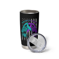 Suicide Prevention Awareness Tumbler Cup Teal Purple Ribbon Still Here Still Fighting American Flag Therapist Psychologist - Wonder Print Shop