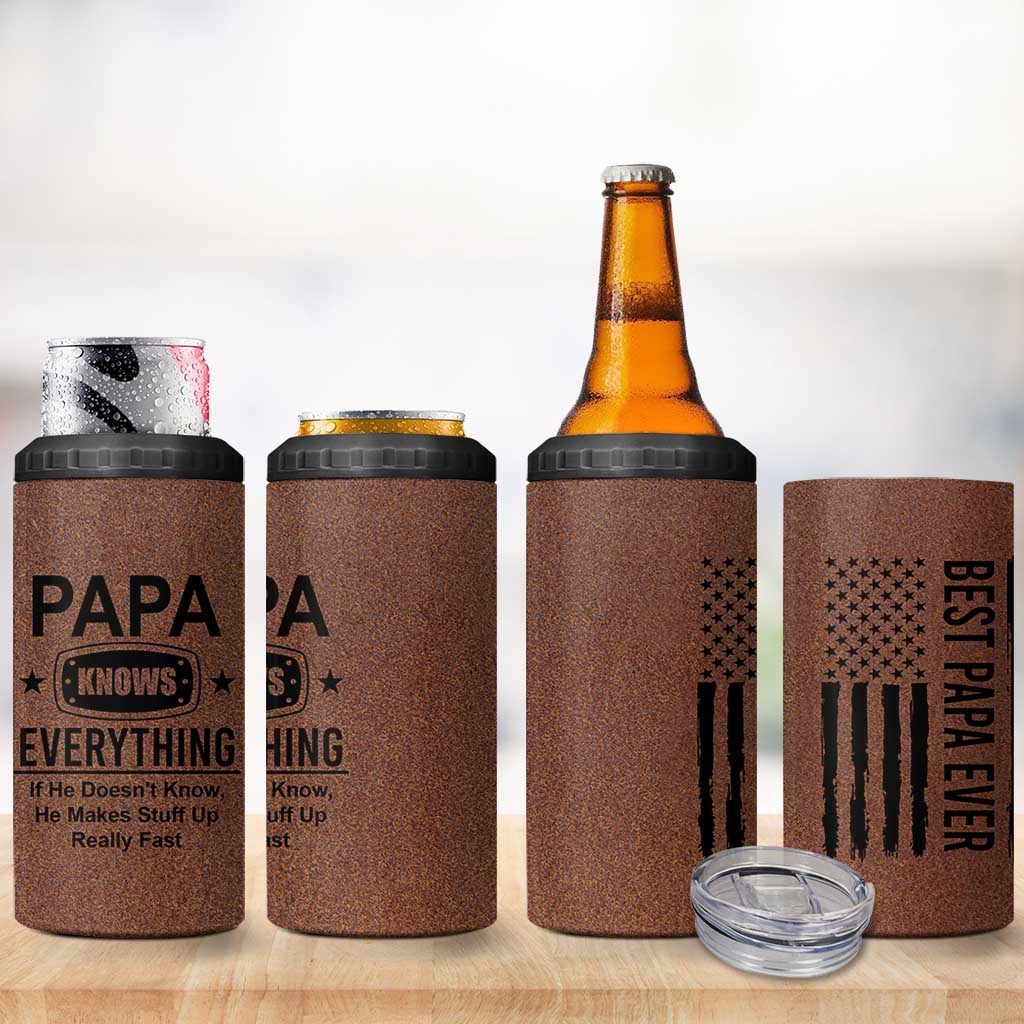 Gifts For Dad 4 in 1 Can Cooler Tumbler Papa Knows Everything Fathers Day