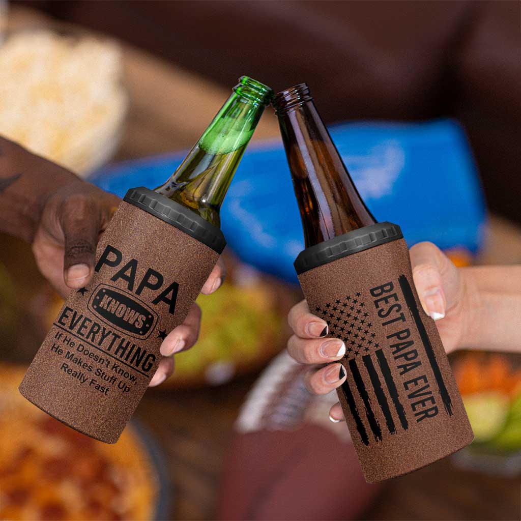 Gifts For Dad 4 in 1 Can Cooler Tumbler Papa Knows Everything Fathers Day