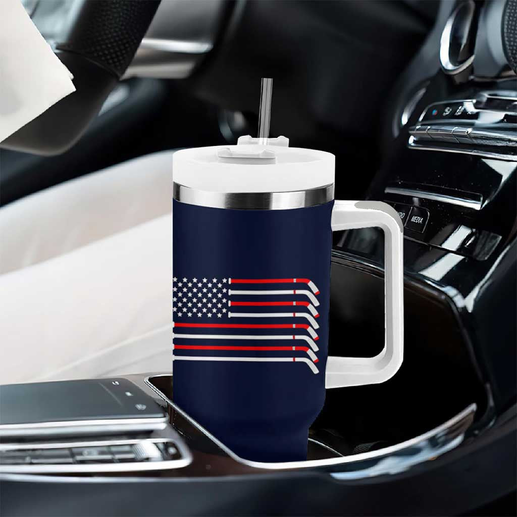 Ice Hockey Tumbler With Handle Hockey Lovers Fans Coaches Sticks US Flag