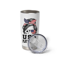 Soccer Girl Tumbler Cup Play Like A Girl USA Flag Messy Bun