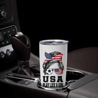 Soccer Girl Tumbler Cup Play Like A Girl USA Flag Messy Bun