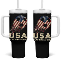 Soccer Girl Tumbler With Handle Play Like A Girl USA Flag