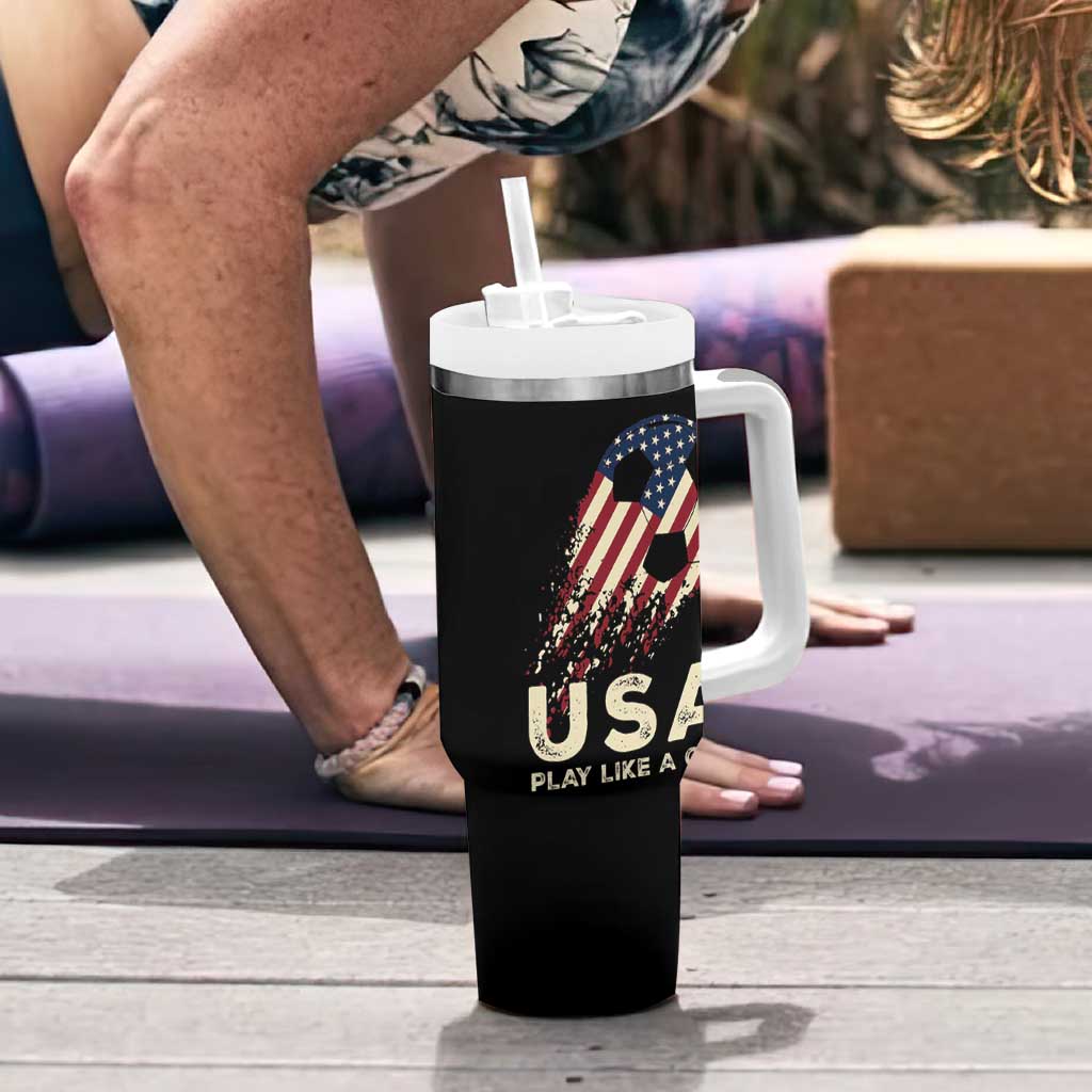 Soccer Girl Tumbler With Handle Play Like A Girl USA Flag