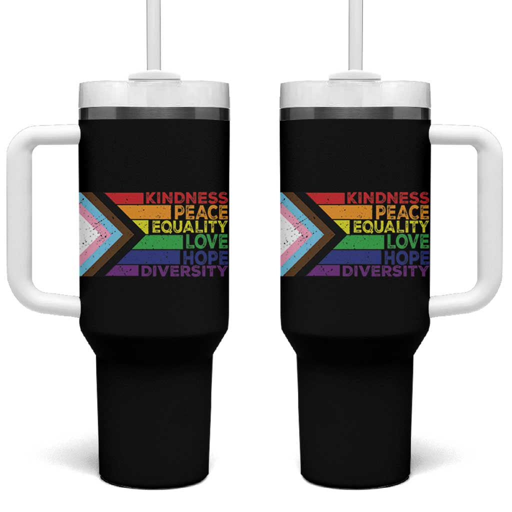 LGBTQ Pride Tumbler With Handle Kindness Peace Equality Love Hope Diversity Human Rights World Peace Supporter