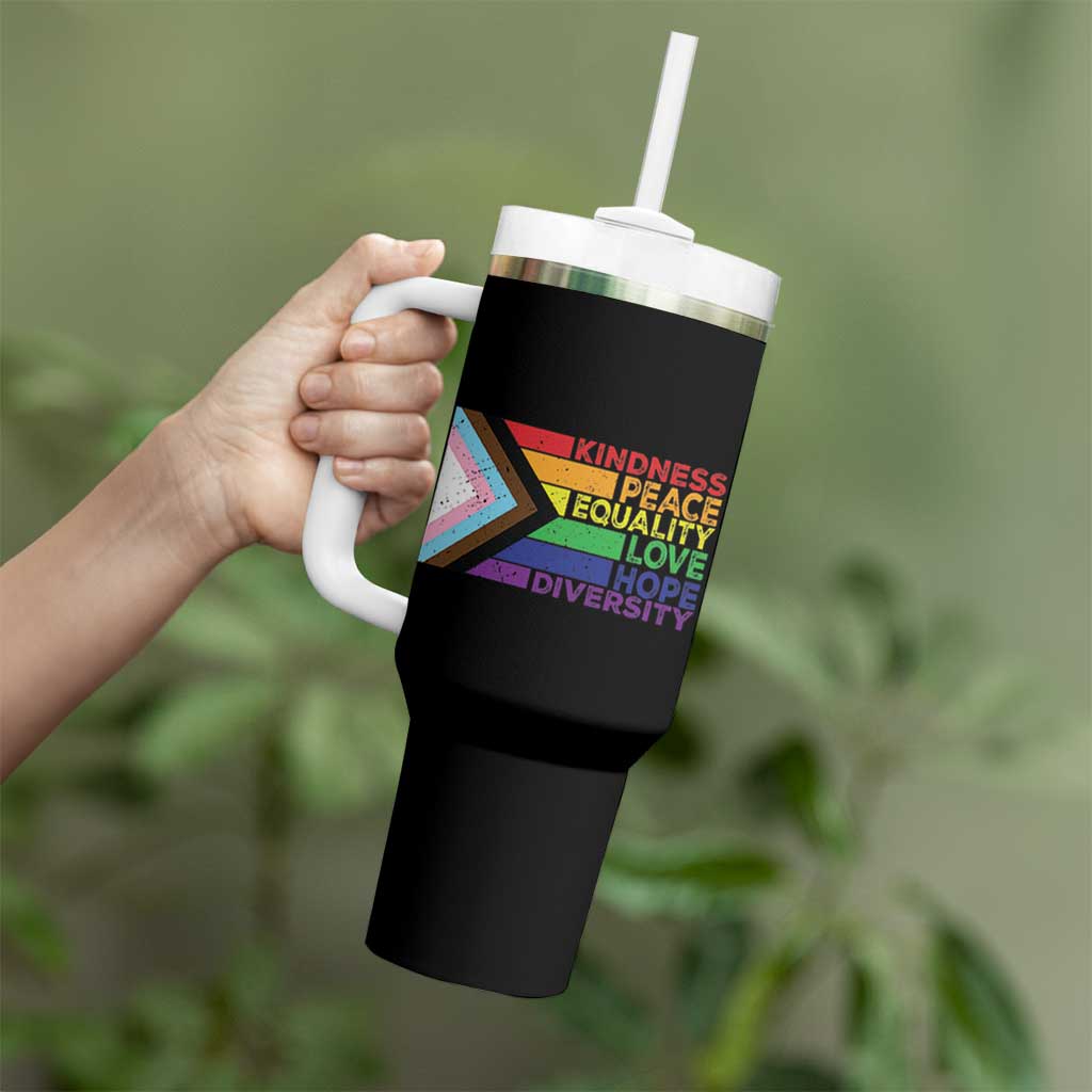 LGBTQ Pride Tumbler With Handle Kindness Peace Equality Love Hope Diversity Human Rights World Peace Supporter