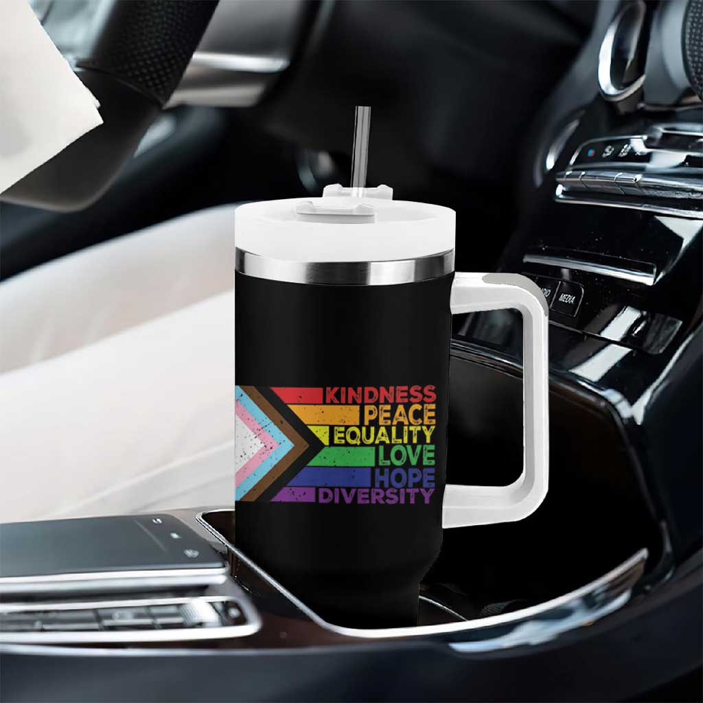 LGBTQ Pride Tumbler With Handle Kindness Peace Equality Love Hope Diversity Human Rights World Peace Supporter