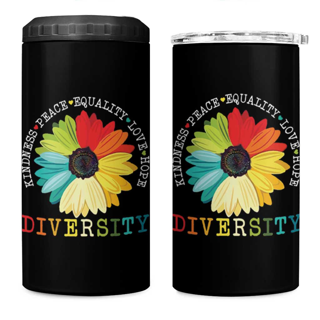 World Peace Supporter 4 in 1 Can Cooler Tumbler Kindness Peace Equality Love Hope Diversity Human Rights Sunflower