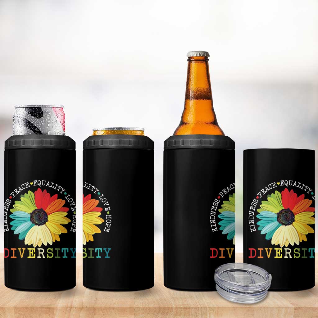 World Peace Supporter 4 in 1 Can Cooler Tumbler Kindness Peace Equality Love Hope Diversity Human Rights Sunflower