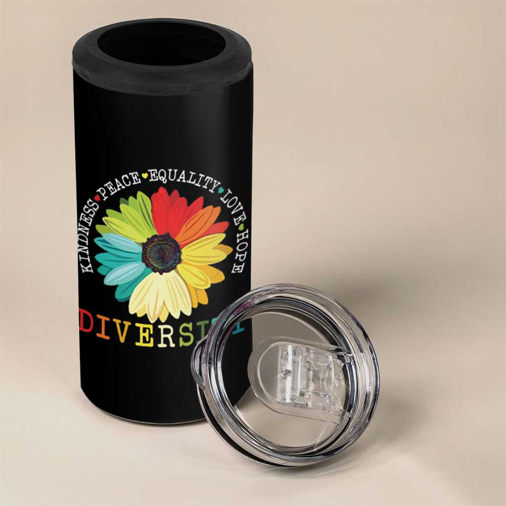 World Peace Supporter 4 in 1 Can Cooler Tumbler Kindness Peace Equality Love Hope Diversity Human Rights Sunflower