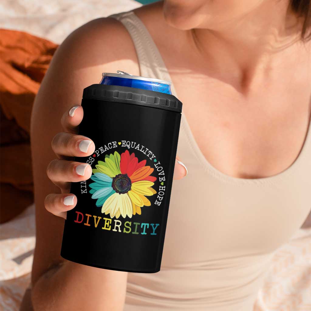 World Peace Supporter 4 in 1 Can Cooler Tumbler Kindness Peace Equality Love Hope Diversity Human Rights Sunflower
