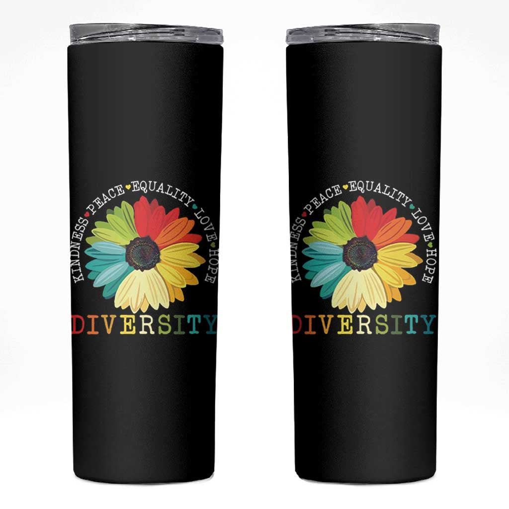 World Peace Supporter Skinny Tumbler Kindness Peace Equality Love Hope Diversity Human Rights Sunflower