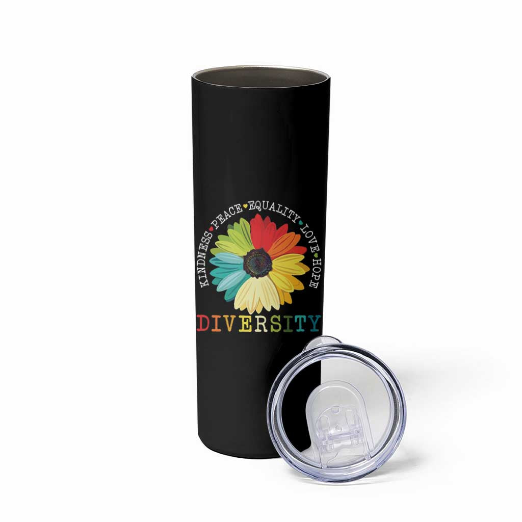World Peace Supporter Skinny Tumbler Kindness Peace Equality Love Hope Diversity Human Rights Sunflower