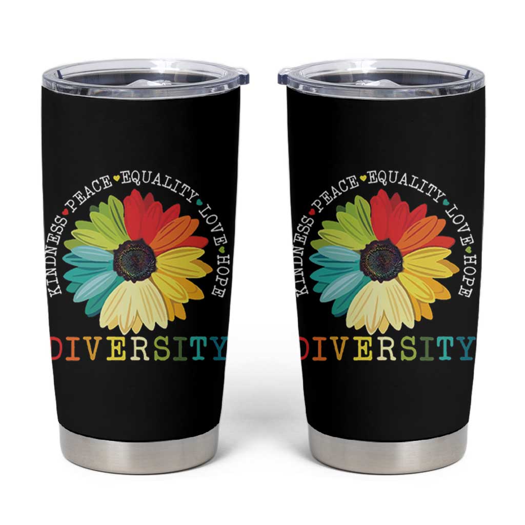 World Peace Supporter Tumbler Cup Kindness Peace Equality Love Hope Diversity Human Rights Sunflower