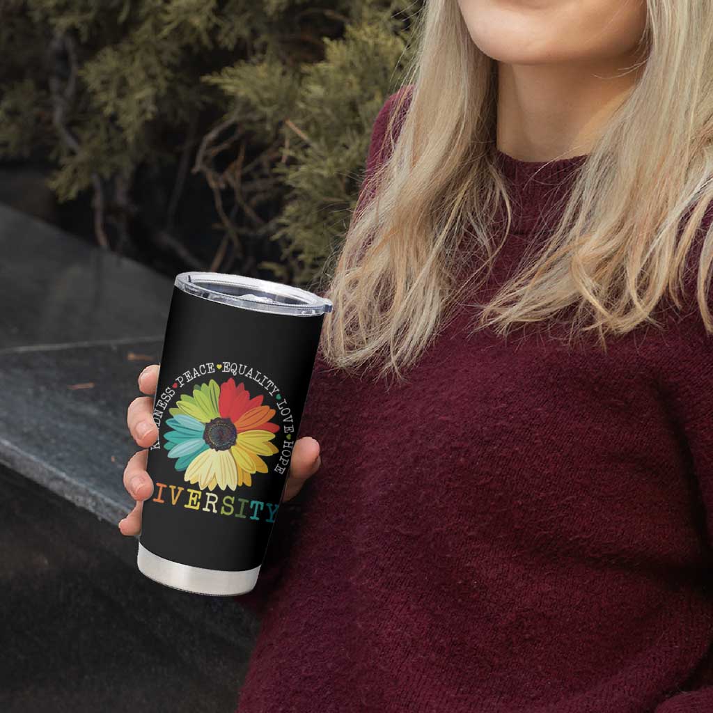 World Peace Supporter Tumbler Cup Kindness Peace Equality Love Hope Diversity Human Rights Sunflower