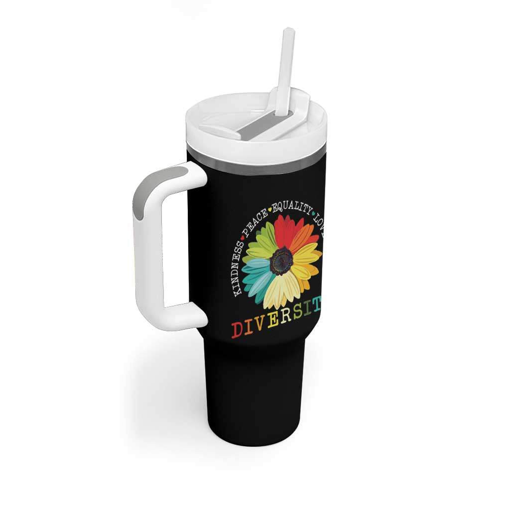World Peace Supporter Tumbler With Handle Kindness Peace Equality Love Hope Diversity Human Rights Sunflower
