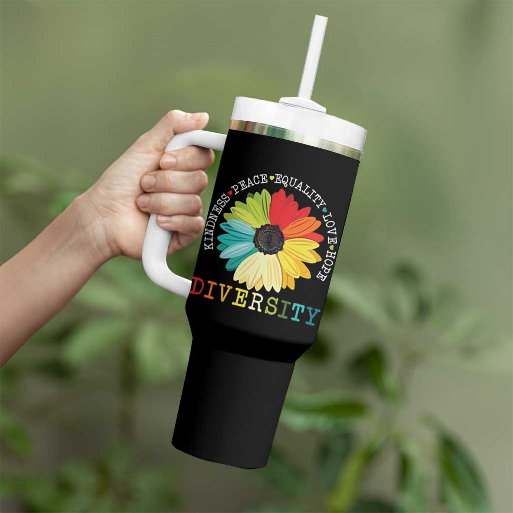 World Peace Supporter Tumbler With Handle Kindness Peace Equality Love Hope Diversity Human Rights Sunflower