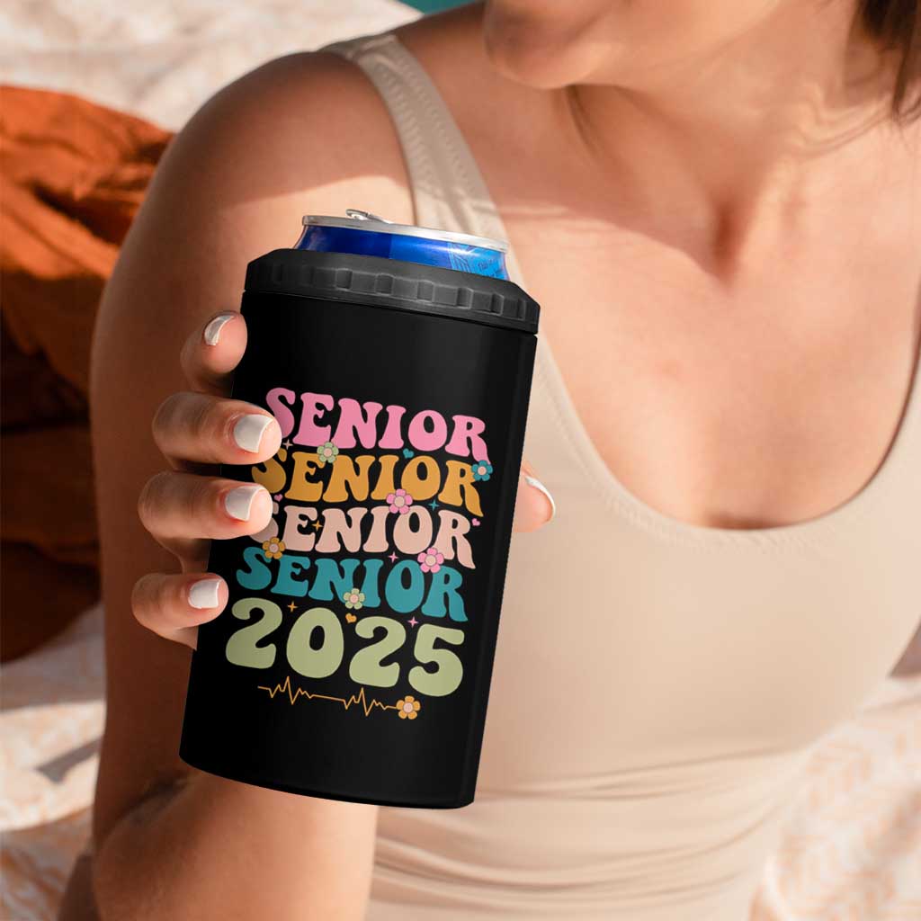 Senior 2025 4 in 1 Can Cooler Tumbler Class of 2025 Graduation Back To School Graduate Retro Groovy - Wonder Print Shop