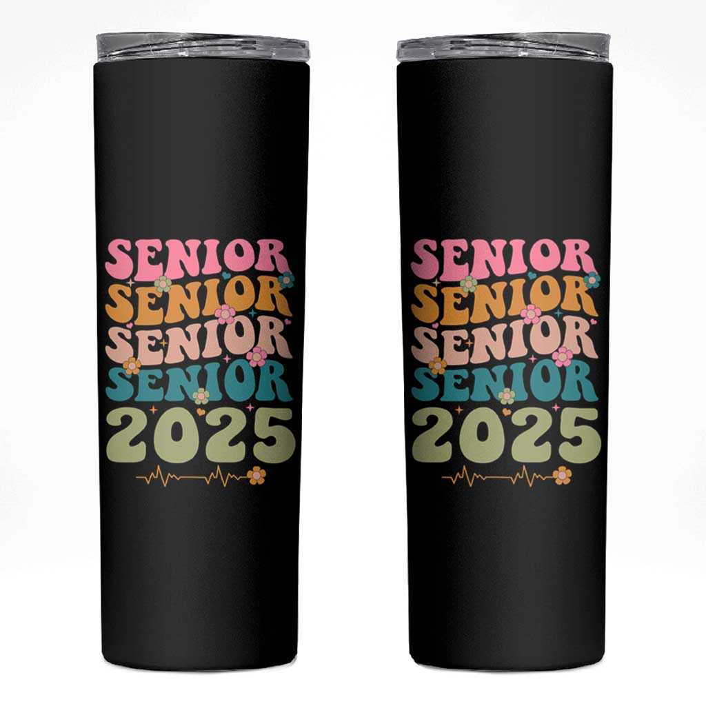 Senior 2025 Skinny Tumbler Class of 2025 Graduation Back To School Graduate Retro Groovy - Wonder Print Shop