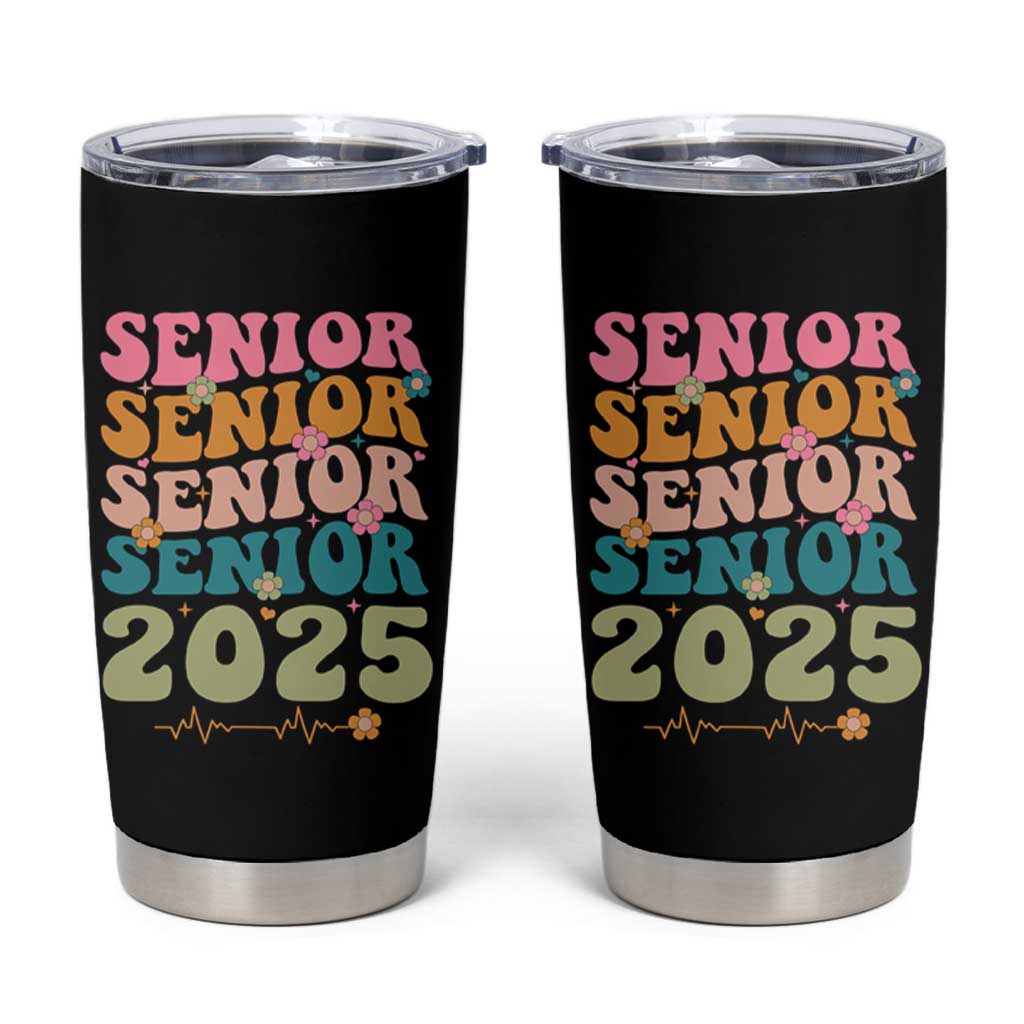 Senior 2025 Tumbler Cup Class of 2025 Graduation Back To School Graduate Retro Groovy - Wonder Print Shop