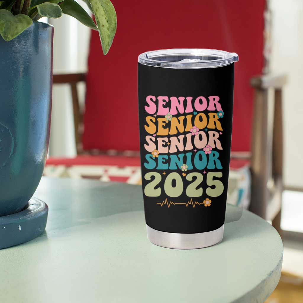 Senior 2025 Tumbler Cup Class of 2025 Graduation Back To School Graduate Retro Groovy - Wonder Print Shop
