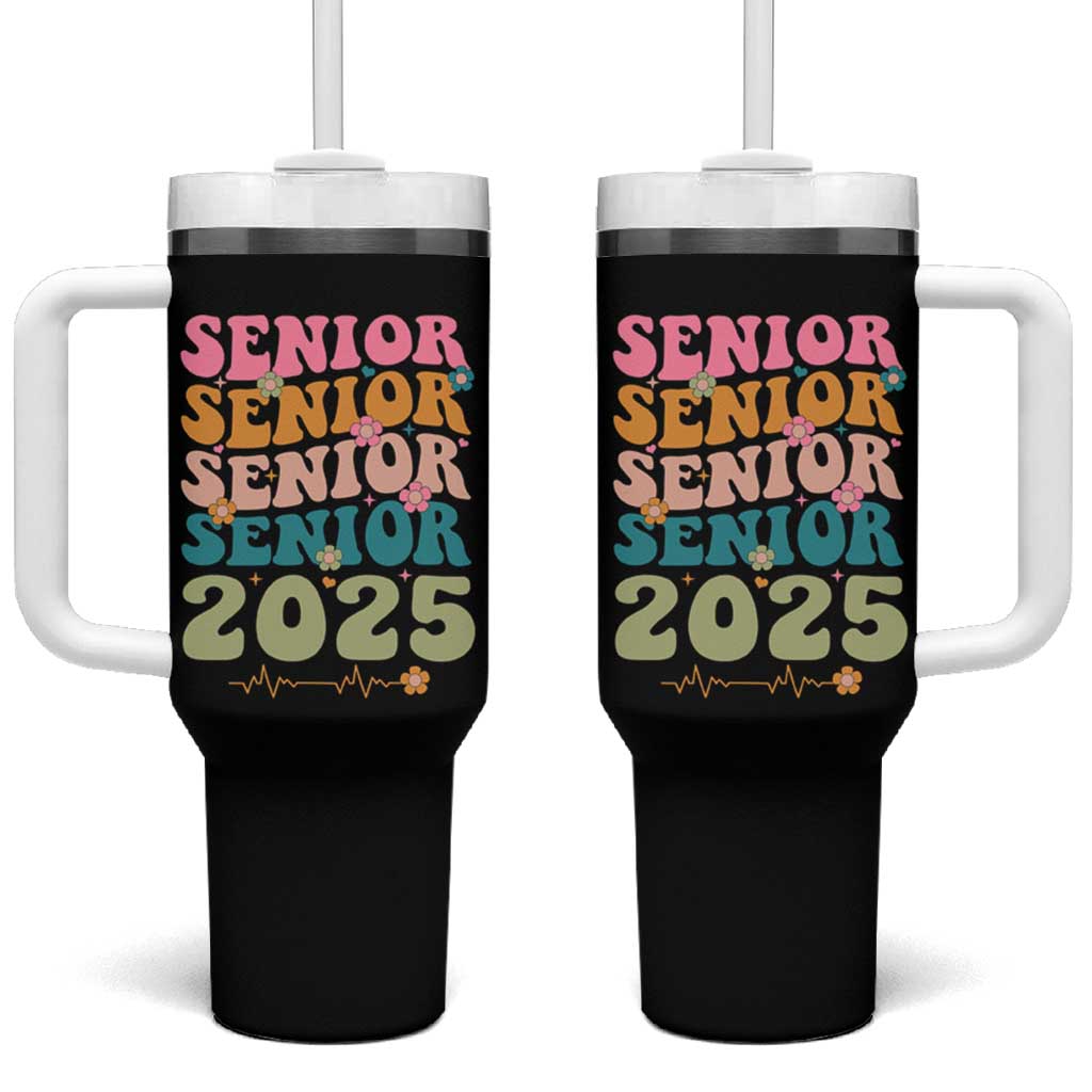 Senior 2025 Tumbler With Handle Class of 2025 Graduation Back To School Graduate Retro Groovy - Wonder Print Shop