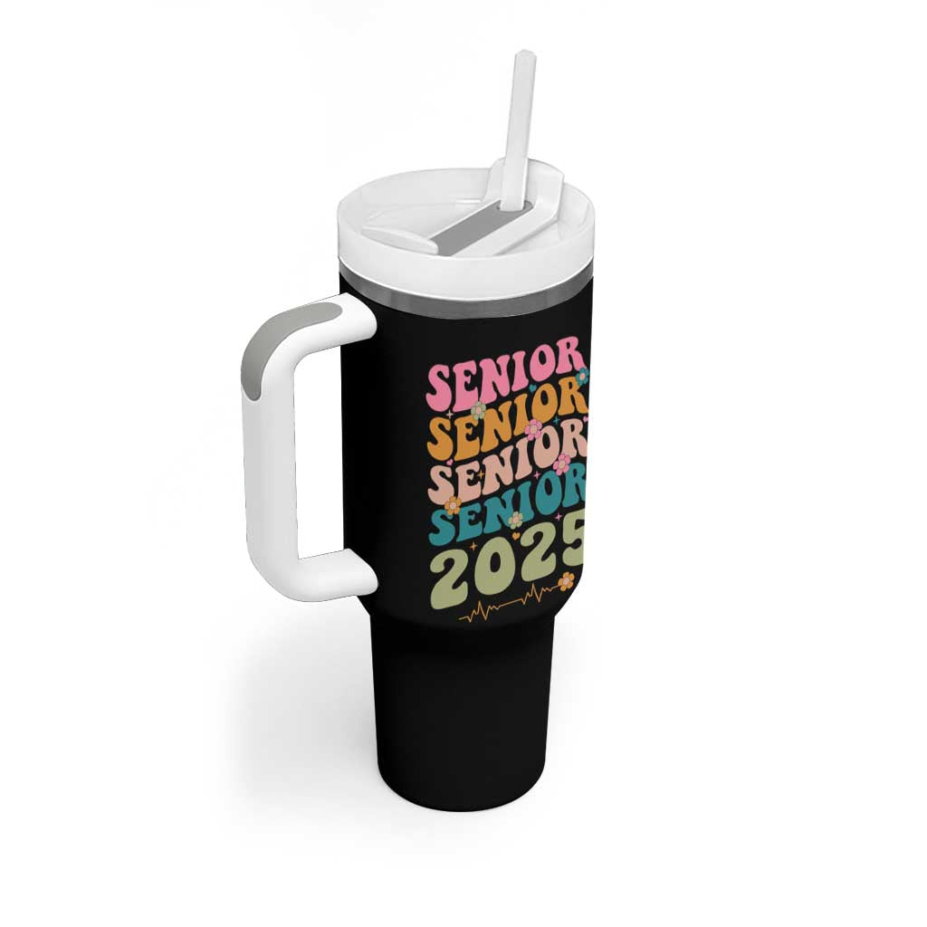 Senior 2025 Tumbler With Handle Class of 2025 Graduation Back To School Graduate Retro Groovy - Wonder Print Shop