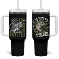 Fishing Gifts For Dad Tumbler With Handle Full Time Dad Part Time Hooker Fishing Camo Us Flag Fathers Day Gift