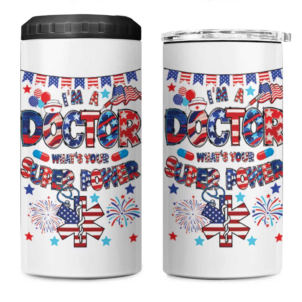 Doctor Gifts 4 in 1 Can Cooler Tumbler Funny 4th of July Patriotic Doctor