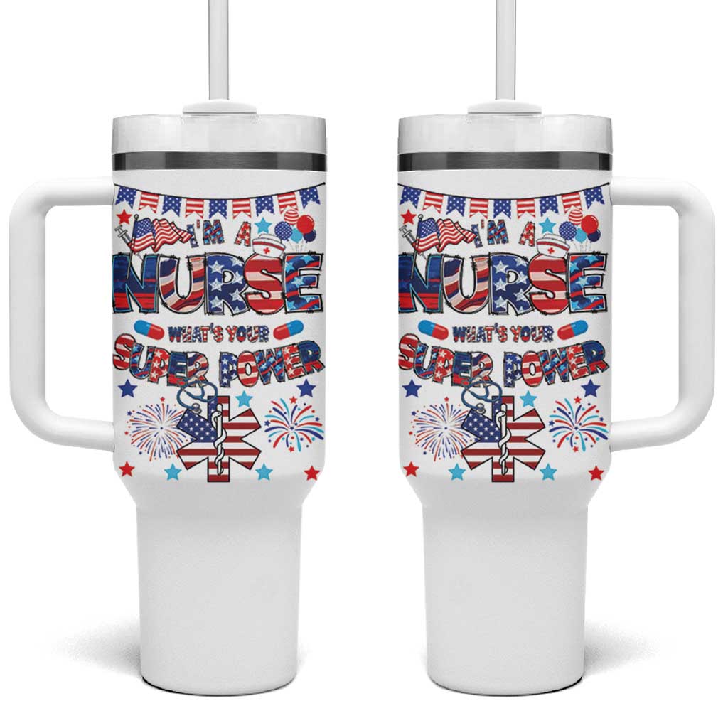 Patriotic Nurse Tumbler With Handle Im a Nurse Superpower 4th Of July American Flag