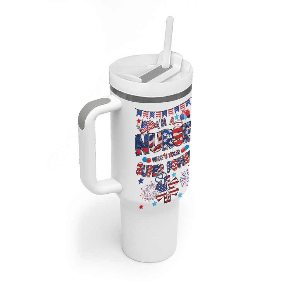 Patriotic Nurse Tumbler With Handle Im a Nurse Superpower 4th Of July American Flag