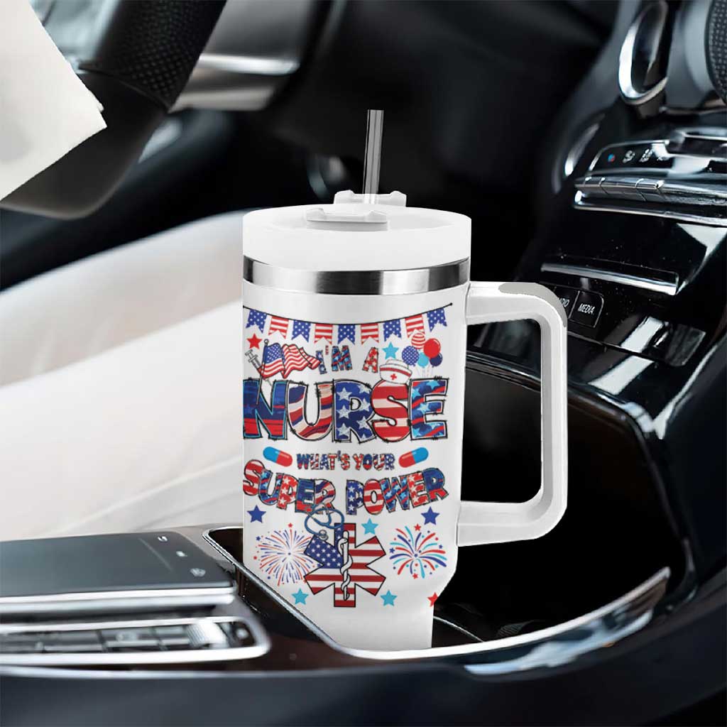 Patriotic Nurse Tumbler With Handle Im a Nurse Superpower 4th Of July American Flag