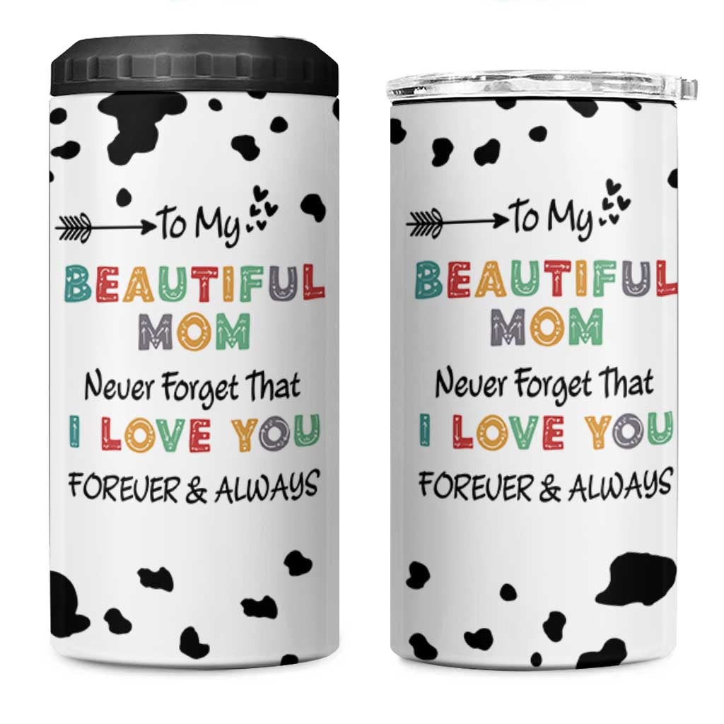 Mothers Day Mom Gifts 4 in 1 Can Cooler Tumbler I Love You Mom Gift From Daughter Son Cow Print