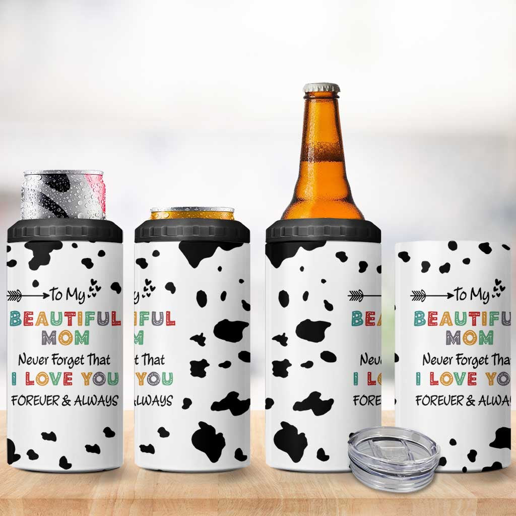 Mothers Day Mom Gifts 4 in 1 Can Cooler Tumbler I Love You Mom Gift From Daughter Son Cow Print