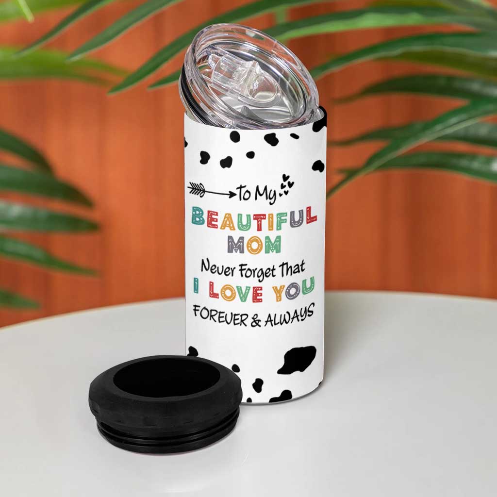 Mothers Day Mom Gifts 4 in 1 Can Cooler Tumbler I Love You Mom Gift From Daughter Son Cow Print