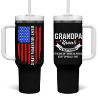 Best Grandpa Ever Tumbler With Handle Grandpa Knows Everything Grandfather Fathers Day Gift US Flag