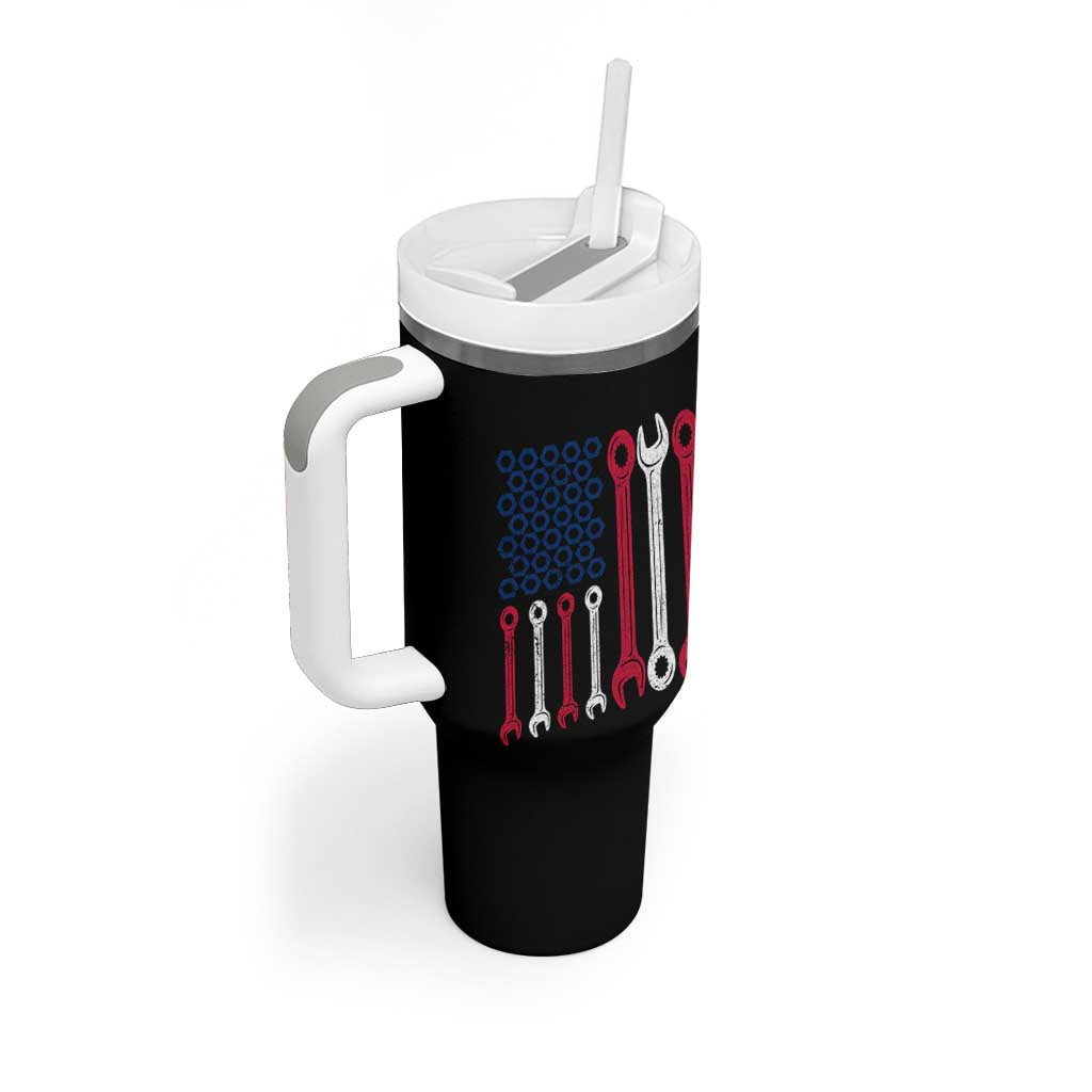 Father's Day Gift Tumbler With Handle If Papa Can't Fix It No One Can USA Flag Mechanic
