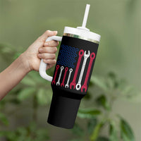 Father's Day Gift Tumbler With Handle If Papa Can't Fix It No One Can USA Flag Mechanic