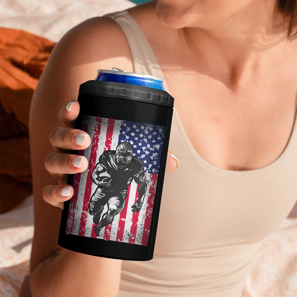 Football Players 4 in 1 Can Cooler Tumbler US American Flag Game Day Sport Team Vintage Patriotic - Wonder Print Shop
