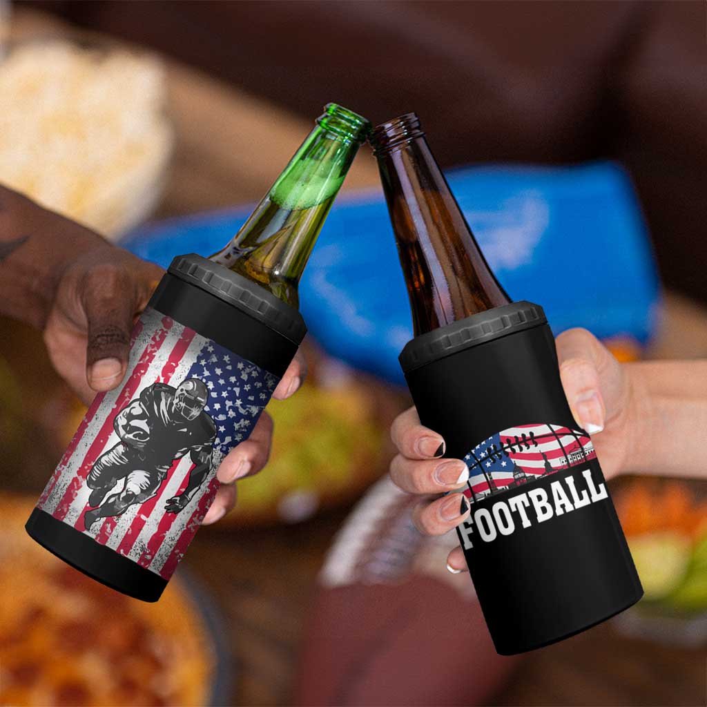 Football Players 4 in 1 Can Cooler Tumbler US American Flag Game Day Sport Team Vintage Patriotic - Wonder Print Shop
