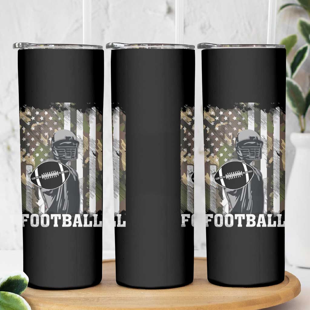 Football Players Skinny Tumbler Camo US American Flag Game Day Sport Team Vintage Patriotic - Wonder Print Shop